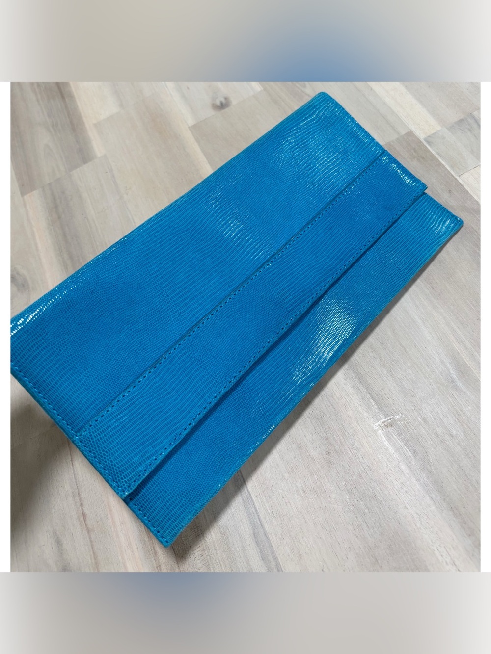 Banana Republic BR Turquoise Blue Lizard Embossed Leather Thin Clutch Bag